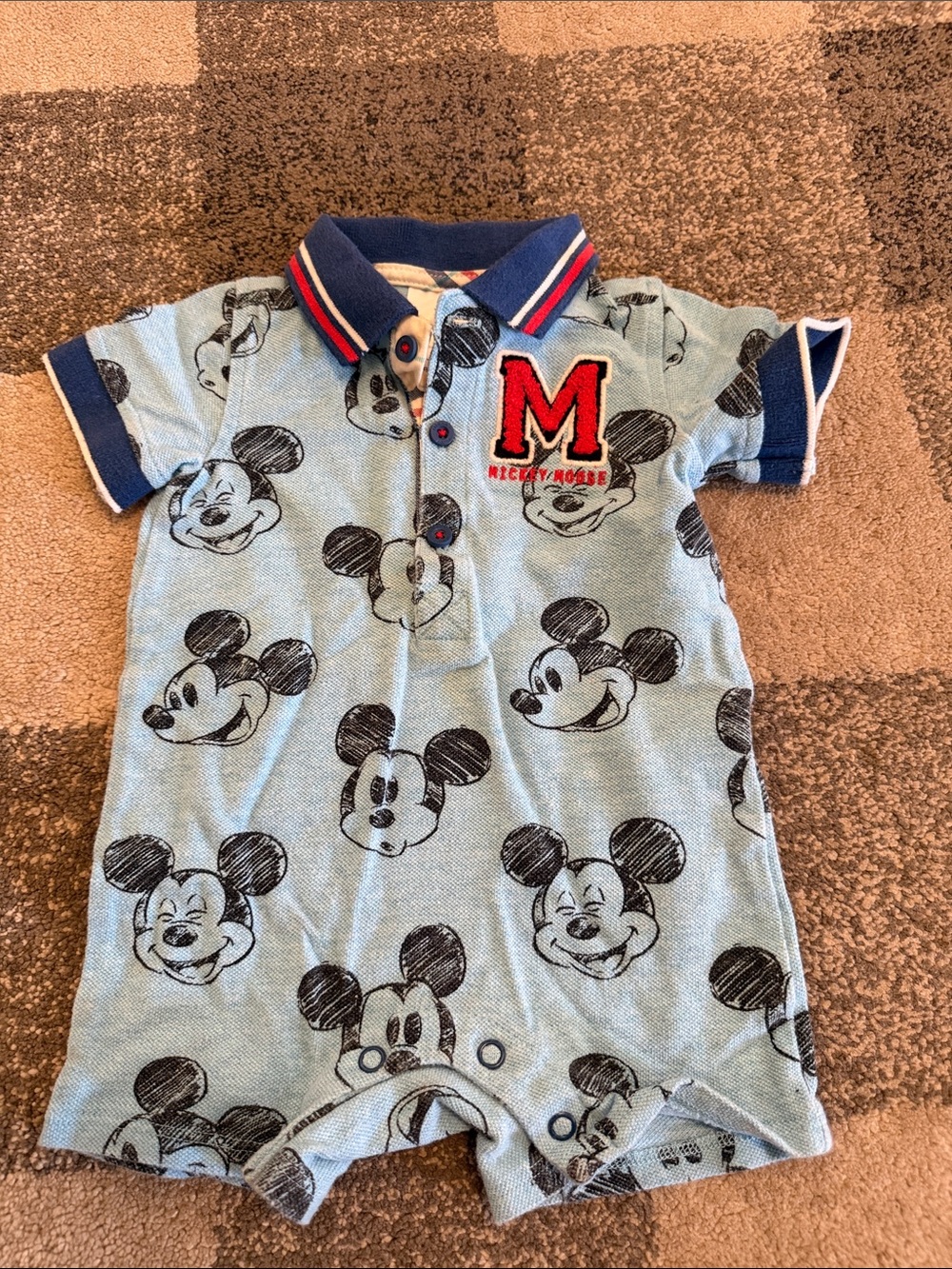 Disney Light Blue Mickey Mouse Polo One-Piece Bodysuit